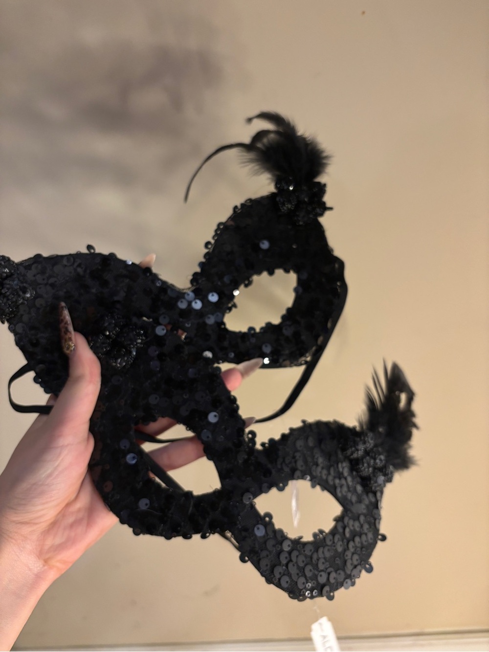 Aldo Black Sequin Feather Masquerade Masks (2pcs)